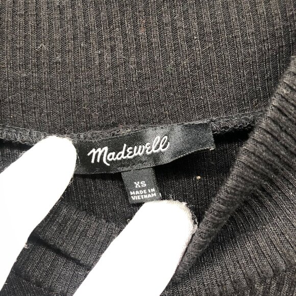 Madewell Long Sleeve Ribbed Mini Dress XS Black Mock Neck Pleated A-Line - Picture 5 of 8